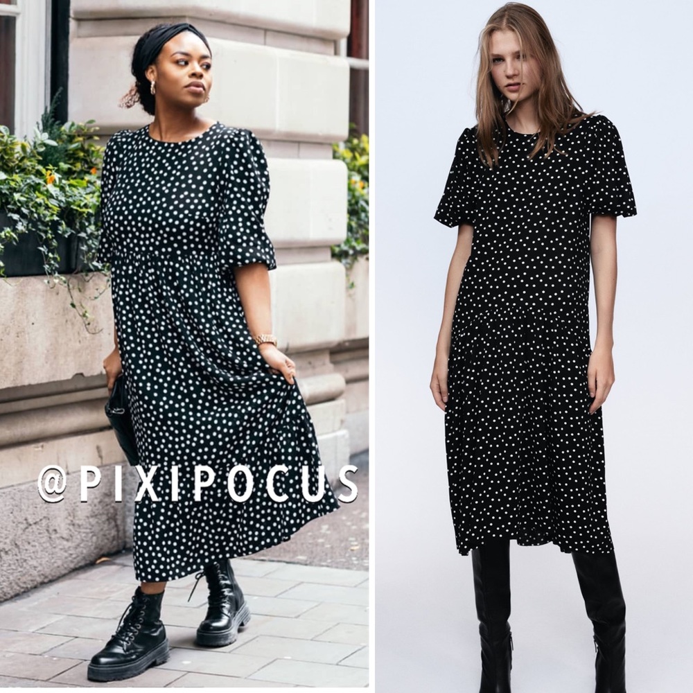 ZARA POLKA DOT BALLOON SLEEVE DRESS XL